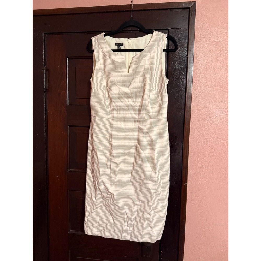 Talbots Women Pink Cream Textured Stripe Sleeveless Sheath Dress Size 6 NWT